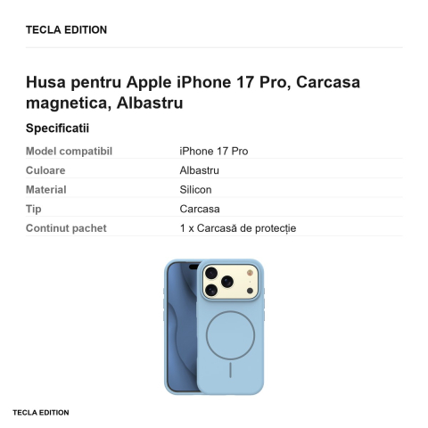 Husa Silicone Thin Mag pentru Apple iPhone 17 Pro, Carcasa magnetica, Albastru [2]