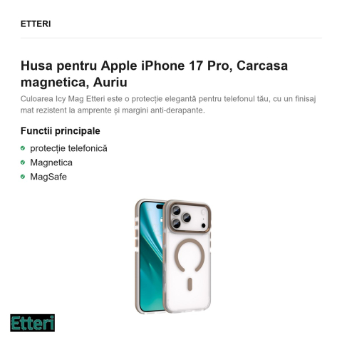 Husa Etteri Icy Mag pentru Apple iPhone 17 Pro, Carcasa magnetica, Auriu [1]