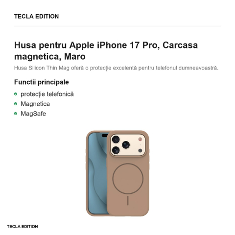 Husa Silicone Thin Mag pentru Apple iPhone 17 Pro, Carcasa magnetica, Maro [1]