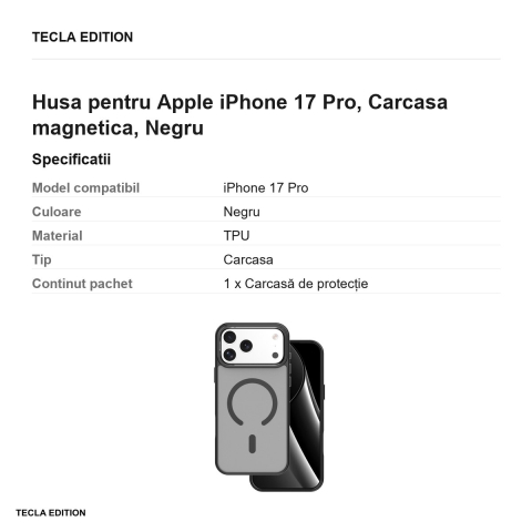 Husa Frozen Mag open ring pentru Apple iPhone 17 Pro, Carcasa magnetica, Negru [2]