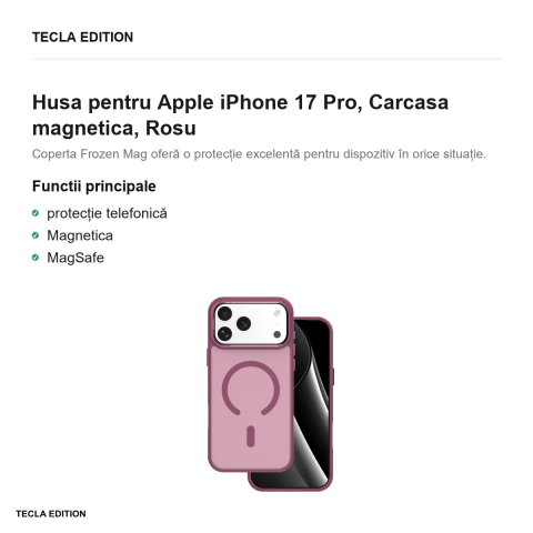 Husa Frozen Mag open ring pentru Apple iPhone 17 Pro, Carcasa magnetica, Rosu [1]