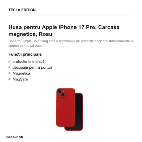 Husa Simple Color Mag pentru Apple iPhone 17 Pro, Carcasa magnetica, Rosu [1]