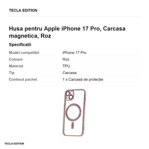 Husa Color Chrome Mag rose open ring pentru Apple iPhone 17 Pro, Carcasa magnetica, Roz [2]