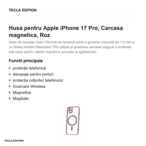 Husa Color Chrome Mag rose open ring pentru Apple iPhone 17 Pro, Carcasa magnetica, Roz [1]