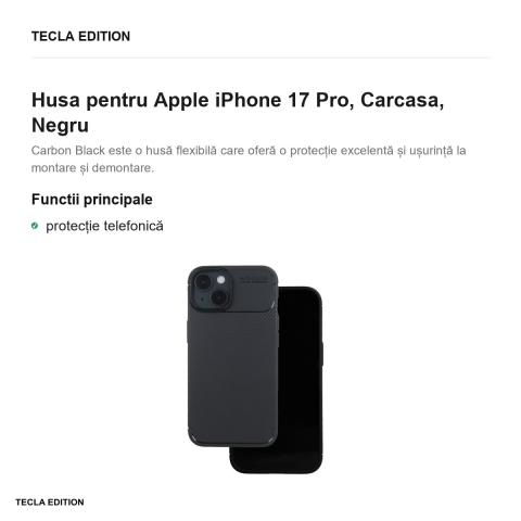Husa Carbon Black pentru Apple iPhone 17 Pro, Carcasa, Negru [1]