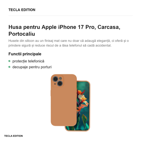 Husa Silicon tangerine pentru Apple iPhone 17 Pro, Carcasa, Portocaliu [1]