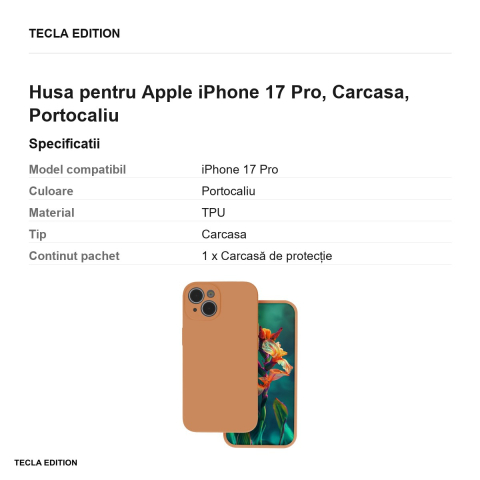Husa Silicon tangerine pentru Apple iPhone 17 Pro, Carcasa, Portocaliu [2]