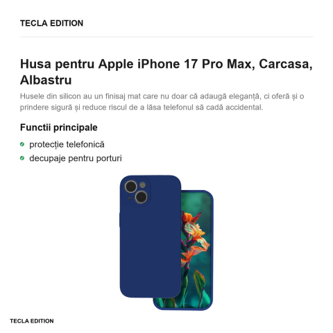 Husa Silicon atlantic pentru Apple iPhone 17 Pro Max, Carcasa, Albastru [1]