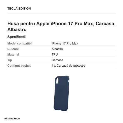 Husa Matt TPU pentru Apple iPhone 17 Pro Max, Carcasa, Albastru [2]