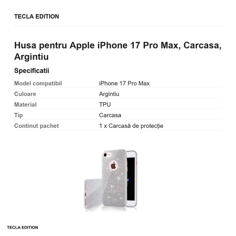 Husa Glitter 3in1 pentru Apple iPhone 17 Pro Max, Carcasa, Argintiu [2]