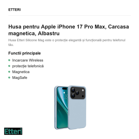 Husa Etteri Silicone Mag pentru Apple iPhone 17 Pro Max, Carcasa magnetica, Albastru [1]