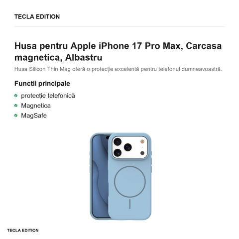 Husa Silicone Thin Mag pentru Apple iPhone 17 Pro Max, Carcasa magnetica, Albastru [1]