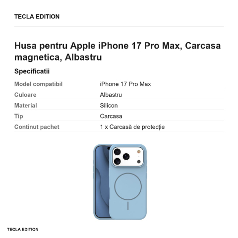 Husa Silicone Thin Mag pentru Apple iPhone 17 Pro Max, Carcasa magnetica, Albastru [2]