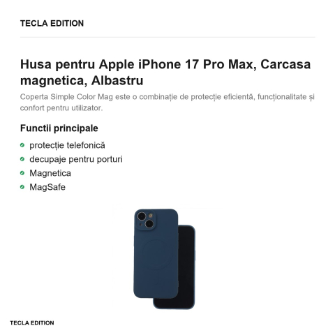Husa Simple Color Mag pentru Apple iPhone 17 Pro Max, Carcasa magnetica, Albastru [1]
