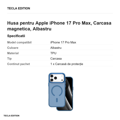 Husa Frozen Mag open ring pentru Apple iPhone 17 Pro Max, Carcasa magnetica, Albastru [2]