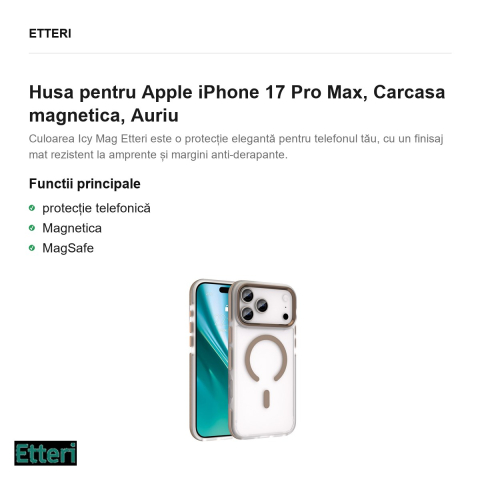 Husa Etteri Icy Mag pentru Apple iPhone 17 Pro Max, Carcasa magnetica, Auriu [1]