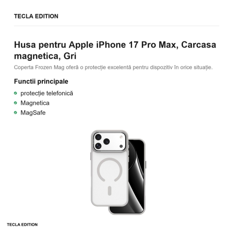 Husa Frozen Mag open ring pentru Apple iPhone 17 Pro Max, Carcasa magnetica, Gri [1]