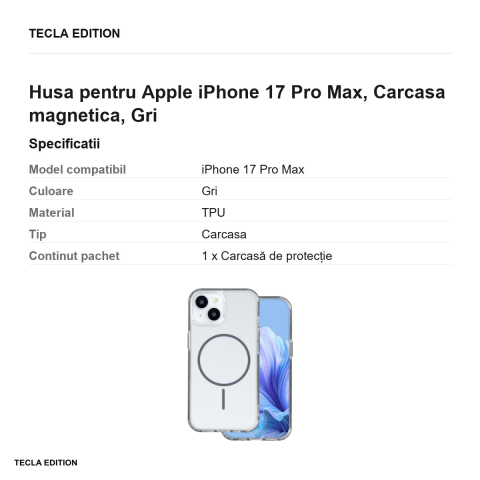Husa Anti Shock Thin Mag open ring pentru Apple iPhone 17 Pro Max, Carcasa magnetica, Gri [2]