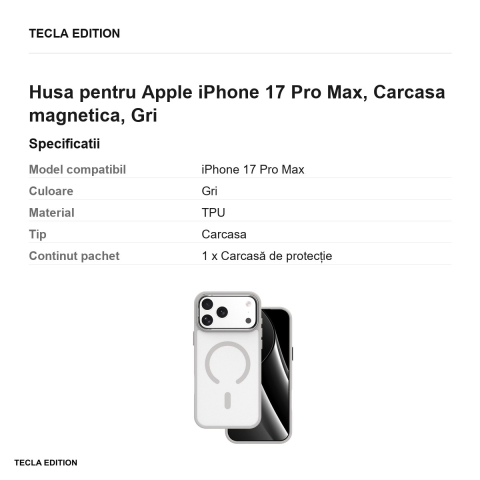 Husa Frozen Mag open ring pentru Apple iPhone 17 Pro Max, Carcasa magnetica, Gri [2]