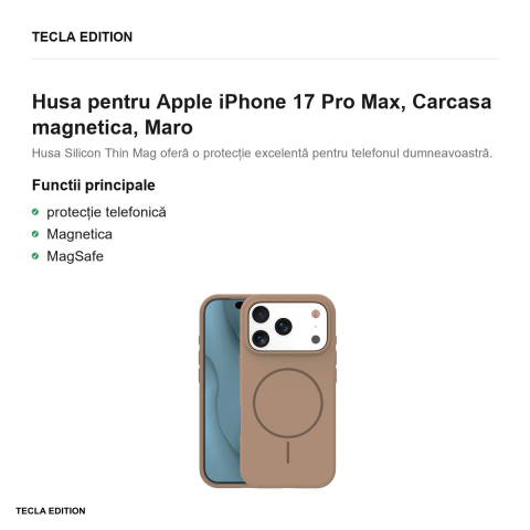 Husa Silicone Thin Mag pentru Apple iPhone 17 Pro Max, Carcasa magnetica, Maro [1]