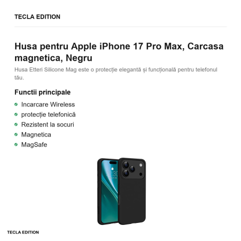 Husa Etteri Silicone Mag pentru Apple iPhone 17 Pro Max, Carcasa magnetica, Negru [1]