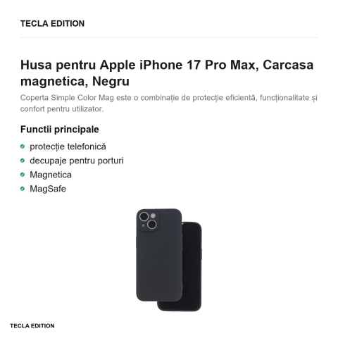 Husa Simple Color Mag pentru Apple iPhone 17 Pro Max, Carcasa magnetica, Negru [1]
