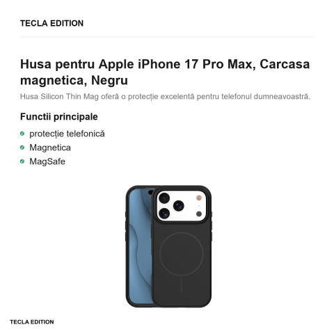 Husa Silicone Thin Mag pentru Apple iPhone 17 Pro Max, Carcasa magnetica, Negru [1]