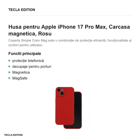 Husa Simple Color Mag pentru Apple iPhone 17 Pro Max, Carcasa magnetica, Rosu [1]