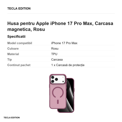 Husa Frozen Mag open ring pentru Apple iPhone 17 Pro Max, Carcasa magnetica, Rosu [2]
