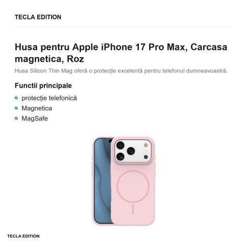 Husa Silicone Thin Mag pentru Apple iPhone 17 Pro Max, Carcasa magnetica, Roz [1]