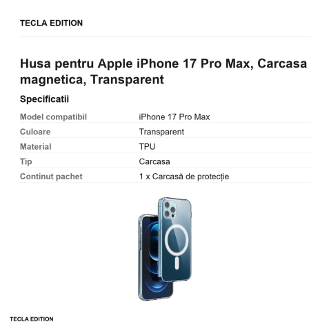 Husa Anti Shock 1 5 mm Mag camera open ring pentru Apple iPhone 17 Pro Max, Carcasa magnetica, Transparent [2]