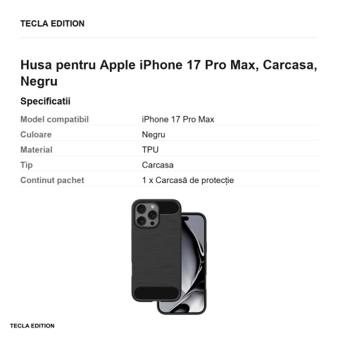 Husa Simple Black pentru Apple iPhone 17 Pro Max, Carcasa, Negru [2]