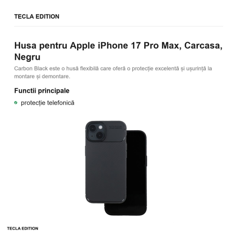 Husa Carbon Black pentru Apple iPhone 17 Pro Max, Carcasa, Negru [1]