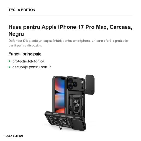 Husa Defender Slide pentru Apple iPhone 17 Pro Max, Carcasa, Negru [1]