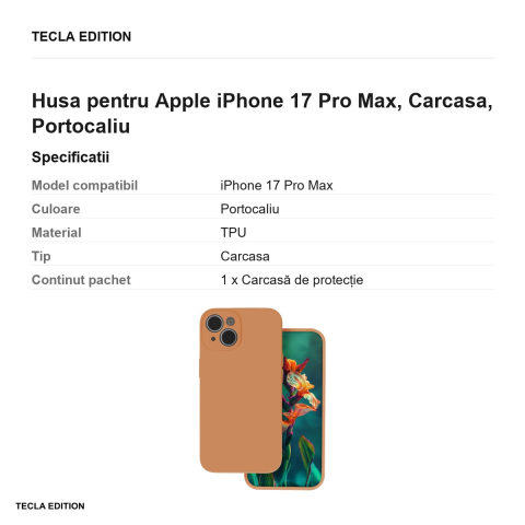 Husa Silicon tangerine pentru Apple iPhone 17 Pro Max, Carcasa, Portocaliu [2]