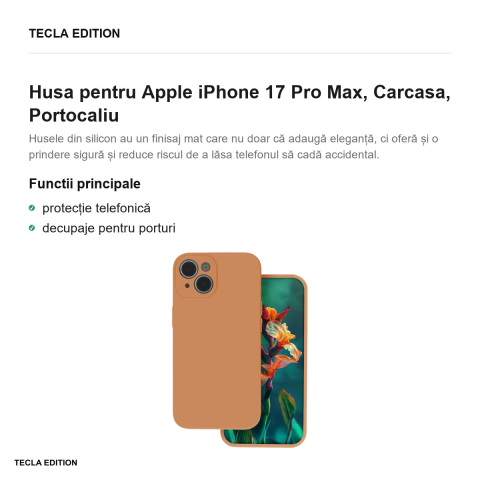 Husa Silicon tangerine pentru Apple iPhone 17 Pro Max, Carcasa, Portocaliu [1]