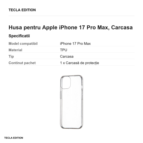 Husa Slim 1 mm pentru Apple iPhone 17 Pro Max, Carcasa, Transparent [2]