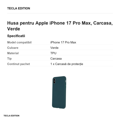 Husa Matt TPU forest pentru Apple iPhone 17 Pro Max, Carcasa, Verde [2]