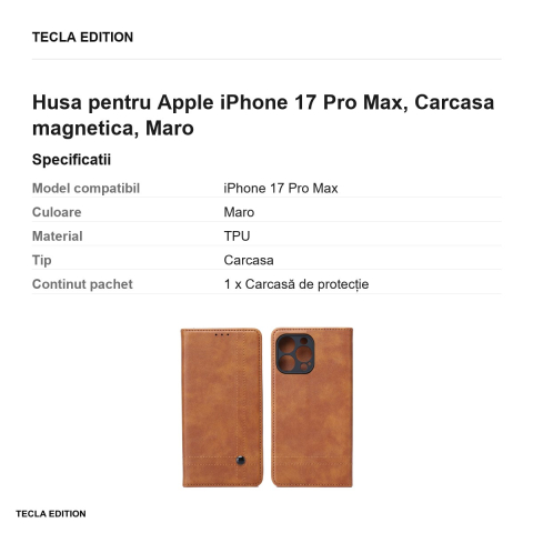 Husa Smart Seam pentru Apple iPhone 17 Pro Max, tip carte cu inchidere magnetica, Maro [2]