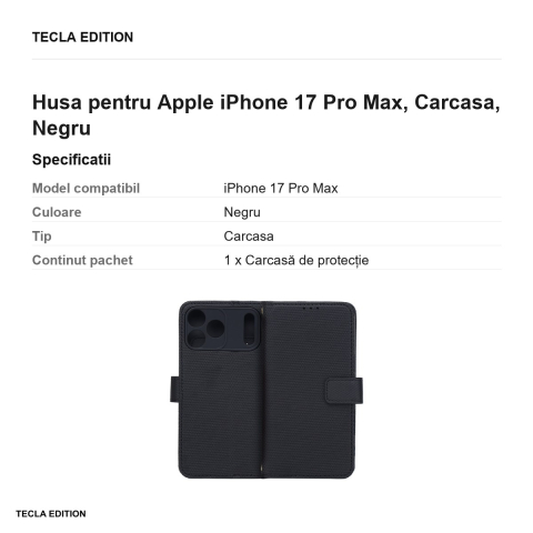 Husa Smart Triangle pentru Apple iPhone 17 Pro Max, tip carte, Negru [2]