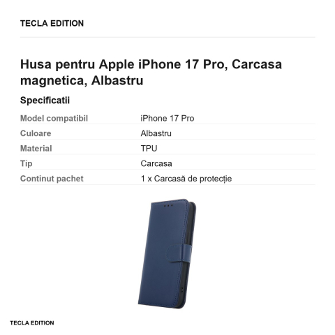 Husa Smart Classic pentru Apple iPhone 17 Pro, tip carte cu inchidere magnetica, Albastru [2]