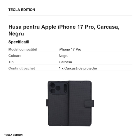 Husa Smart Triangle pentru Apple iPhone 17 Pro, tip carte, Negru [2]