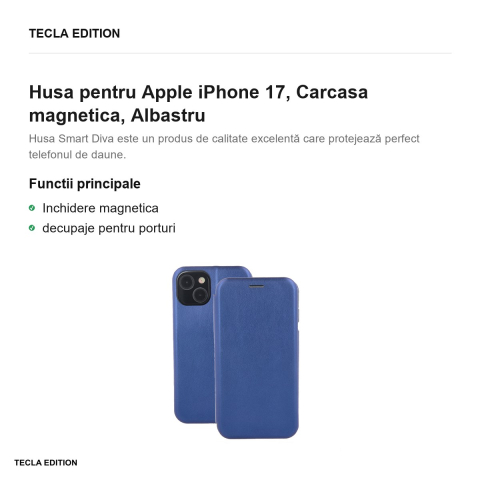Husa Smart Diva pentru Apple iPhone 17, tip carte cu inchidere magnetica, Albastru [1]
