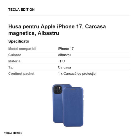 Husa Smart Diva pentru Apple iPhone 17, tip carte cu inchidere magnetica, Albastru [2]