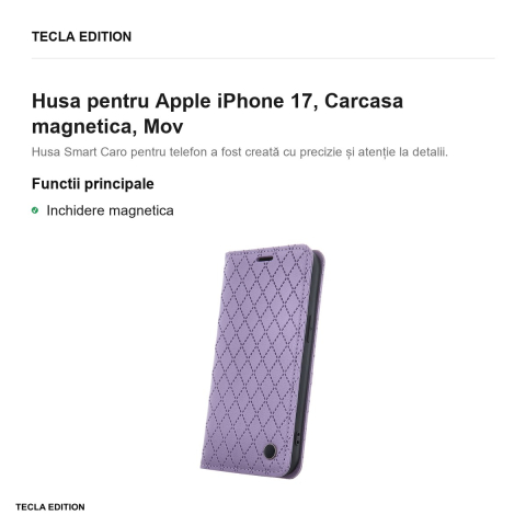 Husa Smart Caro pentru Apple iPhone 17, tip carte cu inchidere magnetica, Mov [1]