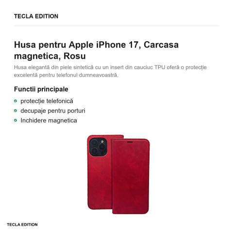 Husa Smart Suede pentru Apple iPhone 17, tip carte cu inchidere magnetica, Rosu [1]