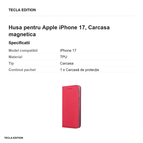 Husa Smart Magnet pentru Apple iPhone 17, tip carte cu inchidere magnetica, Rosu [2]