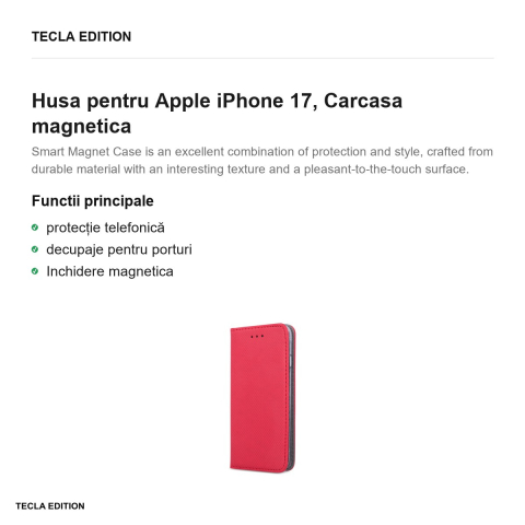 Husa Smart Magnet pentru Apple iPhone 17, tip carte cu inchidere magnetica, Rosu [1]