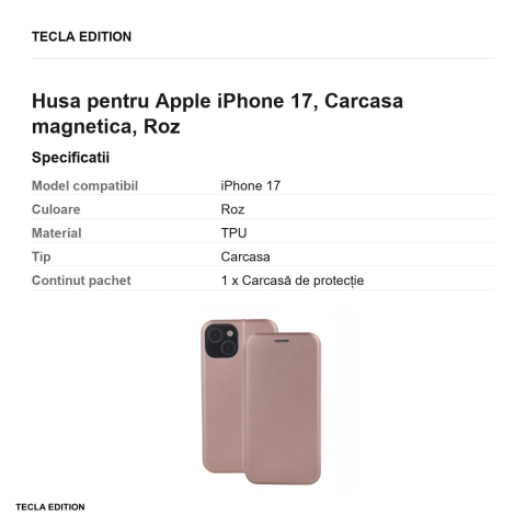 Husa Smart Diva rose pentru Apple iPhone 17, tip carte cu inchidere magnetica, Roz [2]