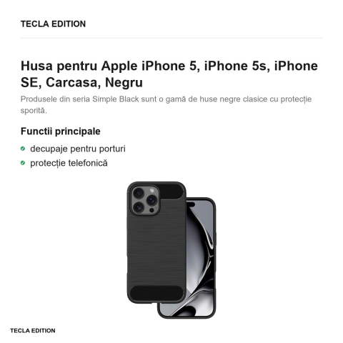 Husa pentru Apple iPhone 5, iPhone 5s, iPhone SE, Carcasa, Negru [1]